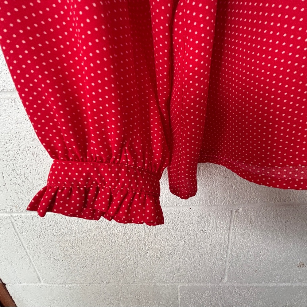 Red Button-Up Blouse - Picture 3 of 4